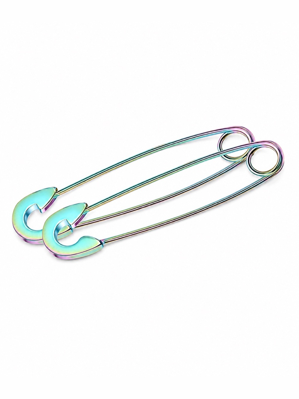 Rainbow Oil Slick Safety Pin Earrings - Stainless Steel Punk Grunge - Picture 1 of 4